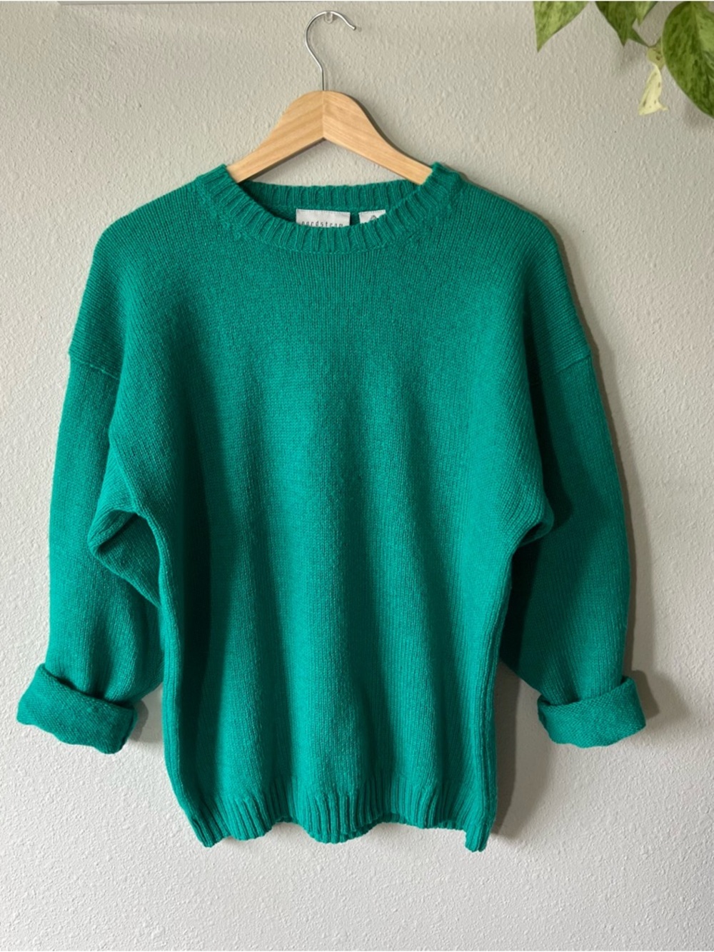 Vintage Nordstrom Teal Green Wool Knit Crewneck Sweater